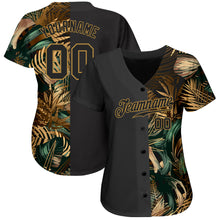 Load image into Gallery viewer, Custom 3D Pattern Design Golden And Green Tropical Leaves In The Style Of Jungle And Hawaii Authentic Baseball Jersey
