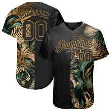 Load image into Gallery viewer, Custom 3D Pattern Design Golden And Green Tropical Leaves In The Style Of Jungle And Hawaii Authentic Baseball Jersey