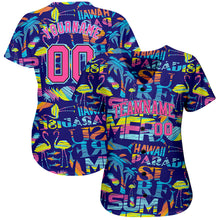 Load image into Gallery viewer, Custom 3D Pattern Design Abstract Geometric Pattern With Palm Trees Sharks Flamingo With The Words:Summer Hawaii Authentic Baseball Jersey