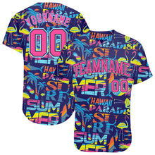 Load image into Gallery viewer, Custom 3D Pattern Design Abstract Geometric Pattern With Palm Trees Sharks Flamingo With The Words:Summer Hawaii Authentic Baseball Jersey