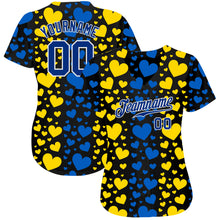 Load image into Gallery viewer, Custom 3D Pattern Design Hearts Painted In The Colors Of The Ukrainian Flag Authentic Baseball Jersey
