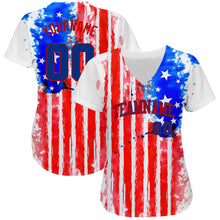 Load image into Gallery viewer, Custom White Royal-Red 3D American Flag Authentic Baseball Jersey