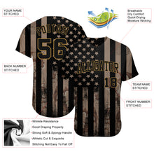 Load image into Gallery viewer, Custom Camo Black-Old Gold 3D Salute To Service American Flag Authentic Baseball Jersey