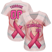 Load image into Gallery viewer, Custom 3D Breast Cancer Awareness Month With Woman Hand And Pink Ribbon Women Health Care Support Authentic Baseball Jersey