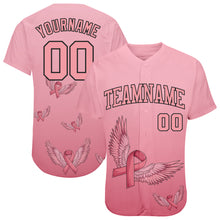 Load image into Gallery viewer, Custom 3D Pink Ribbon With Angel Wings Breast Cancer Awareness Month Women Health Care Support Authentic Baseball Jersey