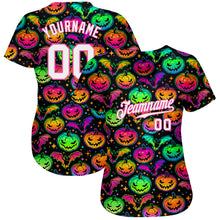 Load image into Gallery viewer, Custom 3D Pattern Bright Multicolored Halloween Pumpkins And Bats Authentic Baseball Jersey