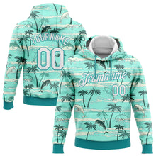 Load image into Gallery viewer, Custom Stitched Aqua White 3D Pattern Design Hawaii Palm Trees Sports Pullover Sweatshirt Hoodie