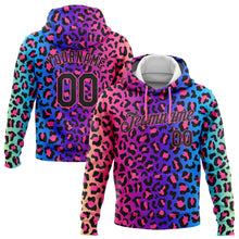 Load image into Gallery viewer, Custom Stitched Purple Black-Pink 3D Pattern Design Leopard Sports Pullover Sweatshirt Hoodie