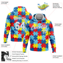Load image into Gallery viewer, Custom Stitched Autism Awareness Puzzle Pieces White-Light Blue 3D Pattern Design Sports Pullover Sweatshirt Hoodie