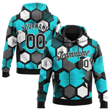 Load image into Gallery viewer, Custom Stitched Aqua Black-White 3D Pattern Design Sports Pullover Sweatshirt Hoodie