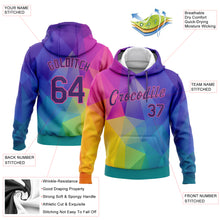 Load image into Gallery viewer, Custom Stitched Gold Purple-Pink 3D Pattern Design Abstract Rainbow Sports Pullover Sweatshirt Hoodie