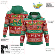 Load image into Gallery viewer, Custom Stitched Red Kelly Green-Gold 3D Christmas Reindeers Sports Pullover Sweatshirt Hoodie