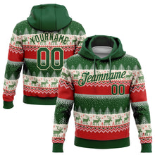 Load image into Gallery viewer, Custom Stitched Red Green-Cream 3D Christmas Reindeers Sports Pullover Sweatshirt Hoodie