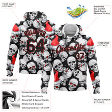Load image into Gallery viewer, Custom Stitched White Black-Red 3D Skulls And Christmas Santa's Hat Sports Pullover Sweatshirt Hoodie