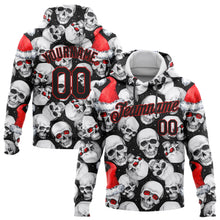 Load image into Gallery viewer, Custom Stitched White Black-Red 3D Skulls And Christmas Santa's Hat Sports Pullover Sweatshirt Hoodie
