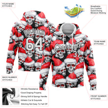Load image into Gallery viewer, Custom Stitched Red White-Black 3D Skulls And Christmas Santa's Hat Sports Pullover Sweatshirt Hoodie