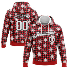 Load image into Gallery viewer, Custom Stitched Red White-Black 3D Christmas Plaid And Snow Sports Pullover Sweatshirt Hoodie