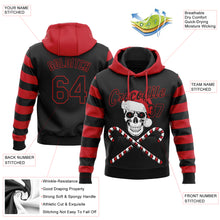 Load image into Gallery viewer, Custom Stitched Red Black-White 3D Skulls And Christmas Santa's Hat Sports Pullover Sweatshirt Hoodie