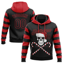 Load image into Gallery viewer, Custom Stitched Red Black-White 3D Skulls And Christmas Santa's Hat Sports Pullover Sweatshirt Hoodie