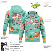 Load image into Gallery viewer, Custom Stitched Aqua Medium Pink-Brown 3D Tropical Christmas Santas With Reindeers And Flamingos Sports Pullover Sweatshirt Hoodie