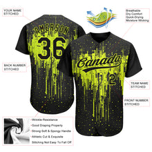 Load image into Gallery viewer, Custom Neon Green Black 3D Pattern Design Dripping Splatter Art Authentic Baseball Jersey