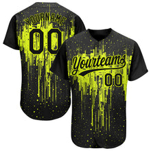 Load image into Gallery viewer, Custom Neon Green Black 3D Pattern Design Dripping Splatter Art Authentic Baseball Jersey