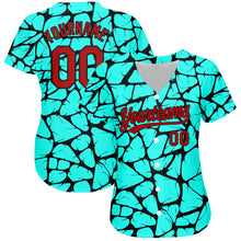 Load image into Gallery viewer, Custom Teal Red-Black 3D Pattern Design Authentic Baseball Jersey