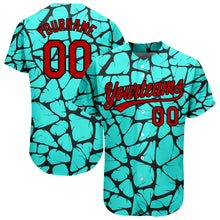 Load image into Gallery viewer, Custom Teal Red-Black 3D Pattern Design Authentic Baseball Jersey