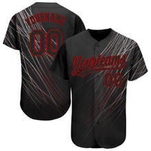 Load image into Gallery viewer, Custom Black Black-Red 3D Pattern Design Authentic Baseball Jersey