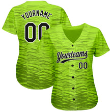 Load image into Gallery viewer, Custom Neon Green Black-White 3D Pattern Design Authentic Baseball Jersey
