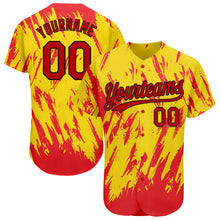 Load image into Gallery viewer, Custom Gold Red-Black 3D Pattern Design Authentic Baseball Jersey