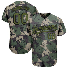 Load image into Gallery viewer, Custom Camo Olive-Black 3D Pattern Design Authentic Salute To Service Baseball Jersey