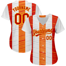 Load image into Gallery viewer, Custom White Red Gold-Orange 3D Pattern Design Authentic Baseball Jersey