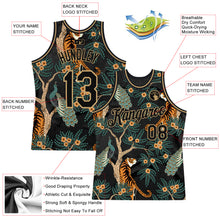 Load image into Gallery viewer, Custom Black Black-Old Gold 3D Pattern Design Tiger And Peacock Authentic Basketball Jersey