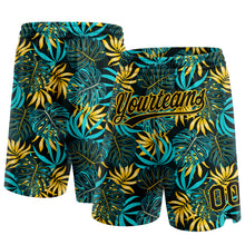 Load image into Gallery viewer, Custom Black Yellow 3D Pattern Tropical Plants Authentic Basketball Shorts
