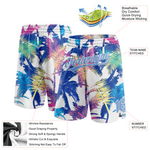 Load image into Gallery viewer, Custom White Light Blue 3D Pattern Hawaii Palm Trees Authentic Basketball Shorts
