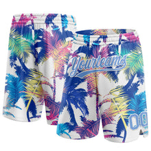 Load image into Gallery viewer, Custom White Light Blue 3D Pattern Hawaii Palm Trees Authentic Basketball Shorts