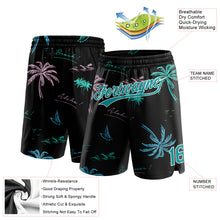 Load image into Gallery viewer, Custom Black Teal-White 3D Pattern Hawaii Palm Trees Authentic Basketball Shorts