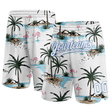 Load image into Gallery viewer, Custom White Light Blue 3D Pattern Hawaii Palm Trees Authentic Basketball Shorts