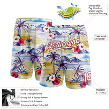 Load image into Gallery viewer, Custom White Red 3D Pattern Tropical Hawaii Palm Trees Authentic Basketball Shorts
