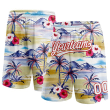 Load image into Gallery viewer, Custom White Red 3D Pattern Tropical Hawaii Palm Trees Authentic Basketball Shorts