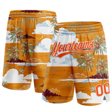 Load image into Gallery viewer, Custom Orange White 3D Pattern Palm Trees And Clouds Authentic Basketball Shorts