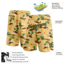 Load image into Gallery viewer, Custom Yellow Kelly Green-Orange 3D Pattern Hawaii Palm Trees And Flamingo Authentic Basketball Shorts