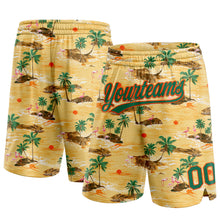 Load image into Gallery viewer, Custom Yellow Kelly Green-Orange 3D Pattern Hawaii Palm Trees And Flamingo Authentic Basketball Shorts