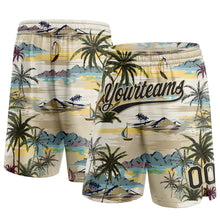 Load image into Gallery viewer, Custom Cream Black 3D Pattern Hawaii Palm Trees And Island Authentic Basketball Shorts