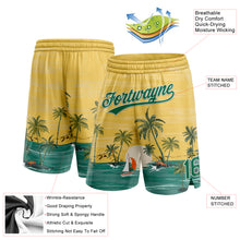 Load image into Gallery viewer, Custom Yellow Kelly Green-White 3D Pattern Hawaii Palm Trees And Island Authentic Basketball Shorts