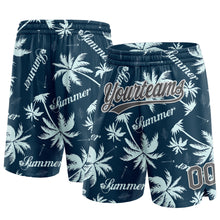 Load image into Gallery viewer, Custom Navy Steel Gray-White 3D Pattern Hawaii Palm Trees Authentic Basketball Shorts