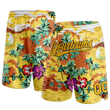 Load image into Gallery viewer, Custom Yellow Brown 3D Pattern Tropical Hawaii Palm Trees Authentic Basketball Shorts