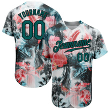 Load image into Gallery viewer, Custom White Midnight Green-Black 3D Pattern Design Hawaii Palm Trees Authentic Baseball Jersey