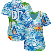 Load image into Gallery viewer, Custom White Royal 3D Pattern Design Beach Hawaii Palm Trees And Flowers Authentic Baseball Jersey
